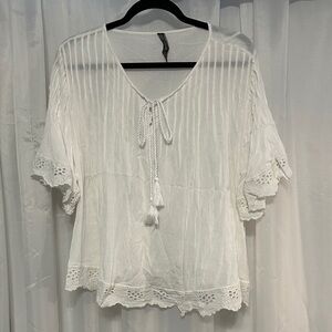 Boho White Eyelet Trim Blouse